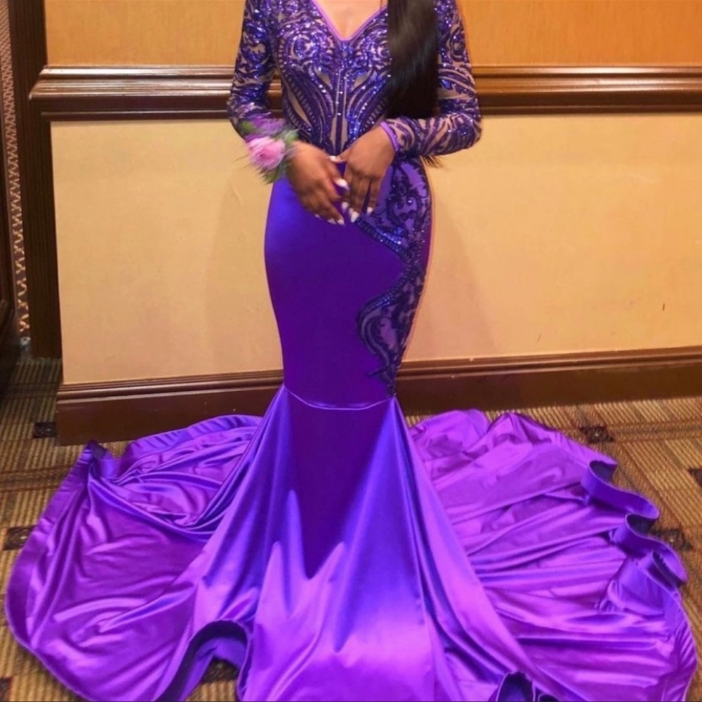 Satin purple prom dress